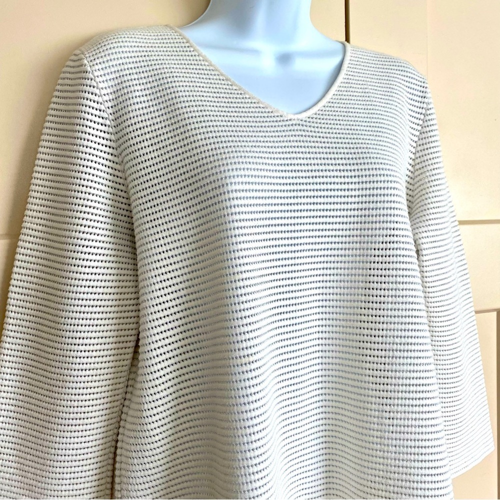 Armani Collezioni V-Neck Metallic Tunic Shirt Top Sz 12 Sweater Open Knit Summer - Picture 3 of 13